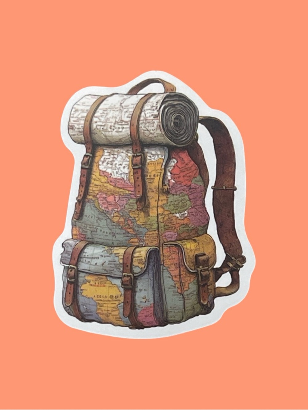 Vintage Map Print Backpack Sticker